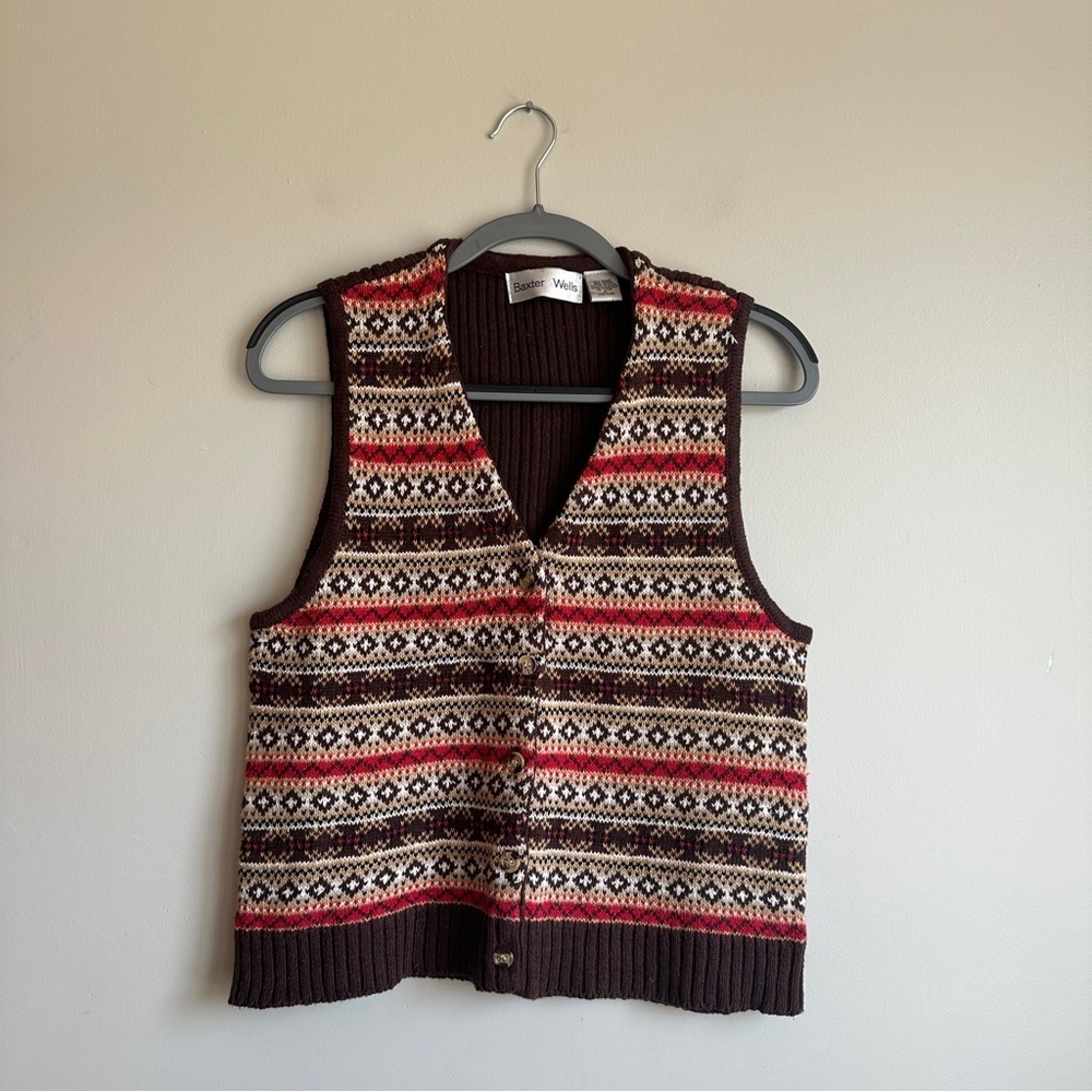 Vintage Baxter & Wells Brown and Red Patterned Sweater Vest